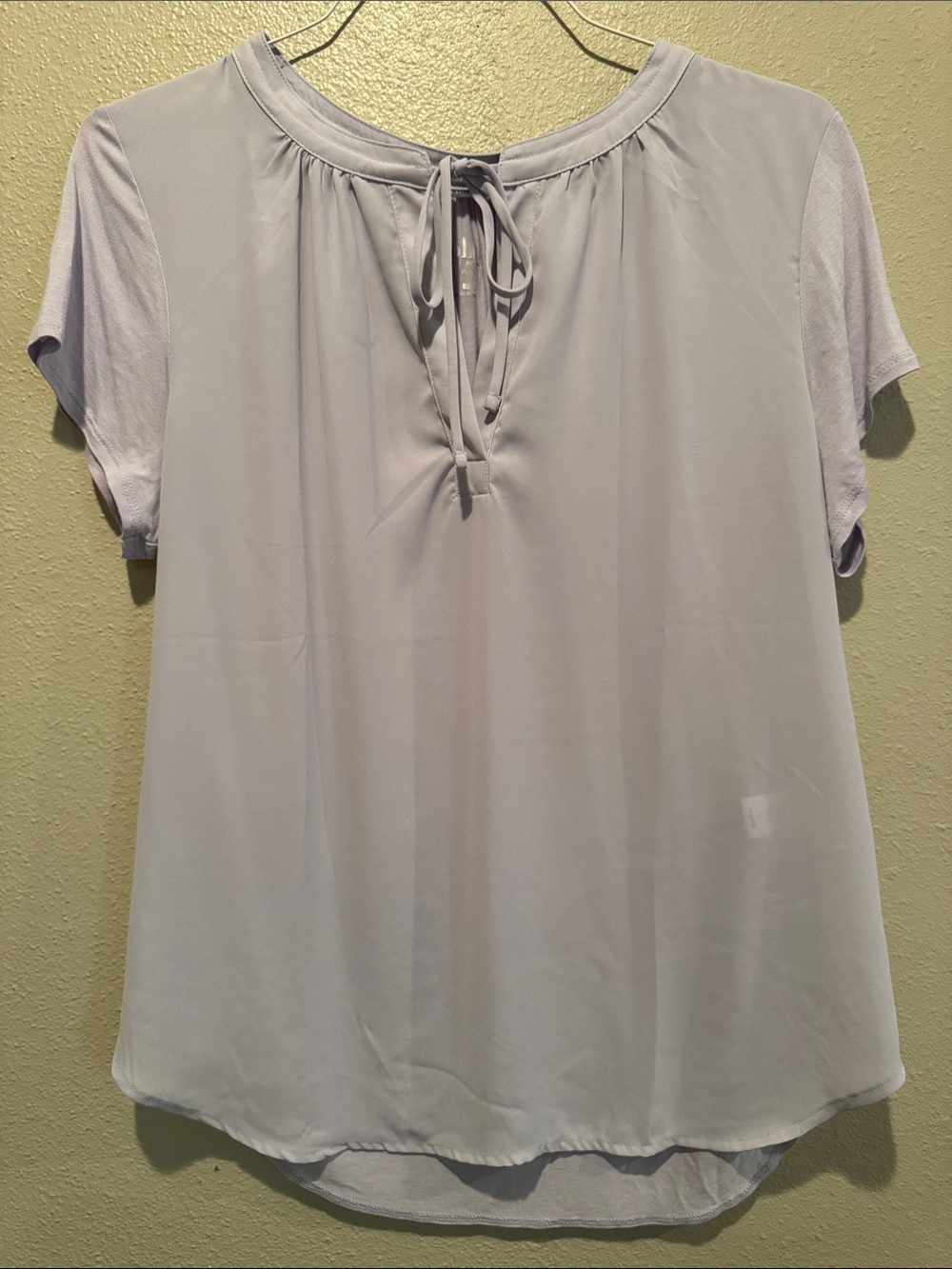 Soho Light Lavender Tie-Neck Short Sleeve Blouse